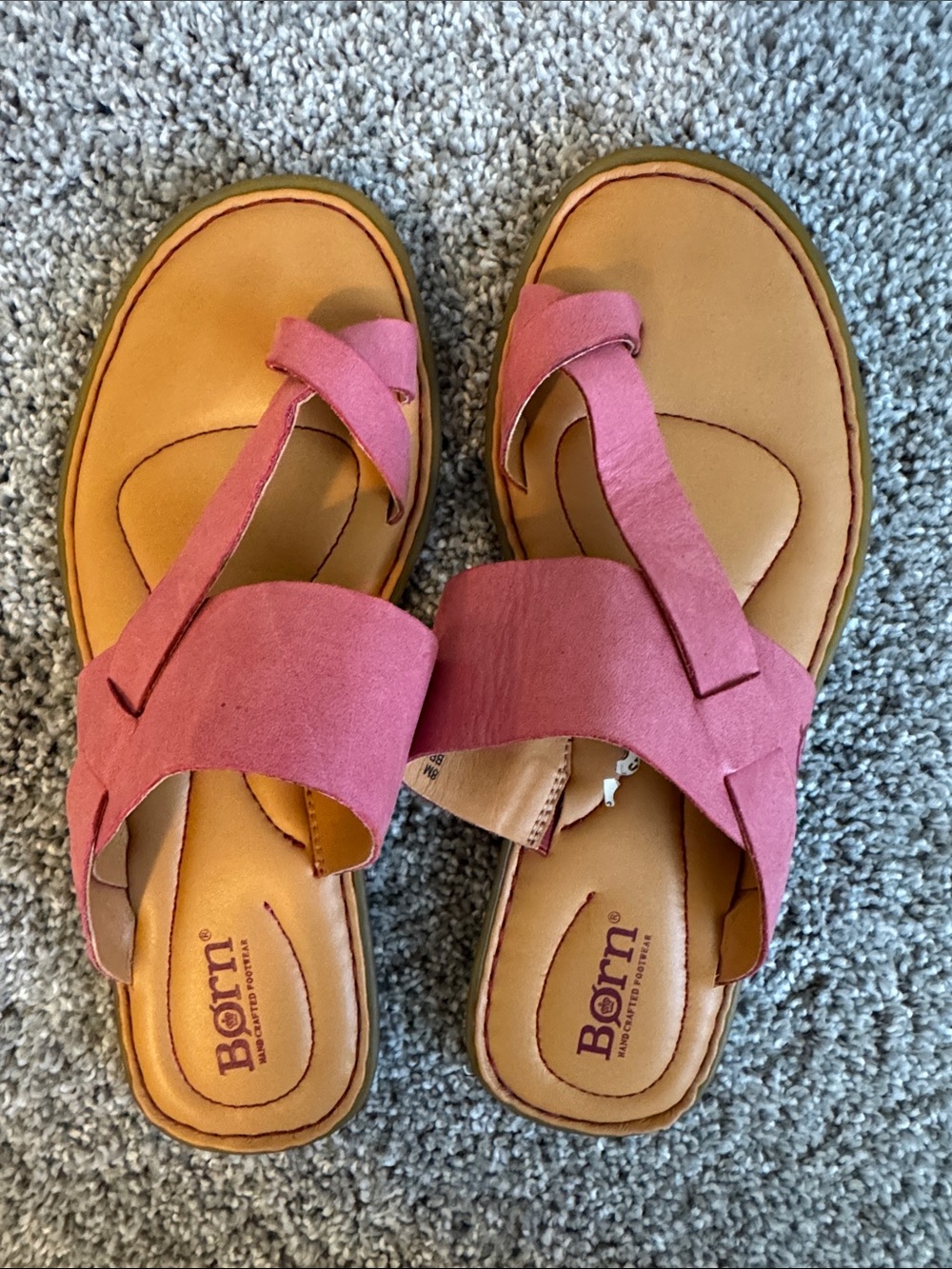 Born Pink Suede Slide Sandals with Tan Footbed